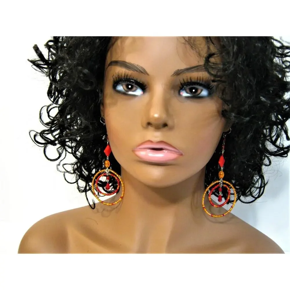 Set of Handcrafted Earrings Crystal drops Red Gold Hoops Krobo Beaded Drops
